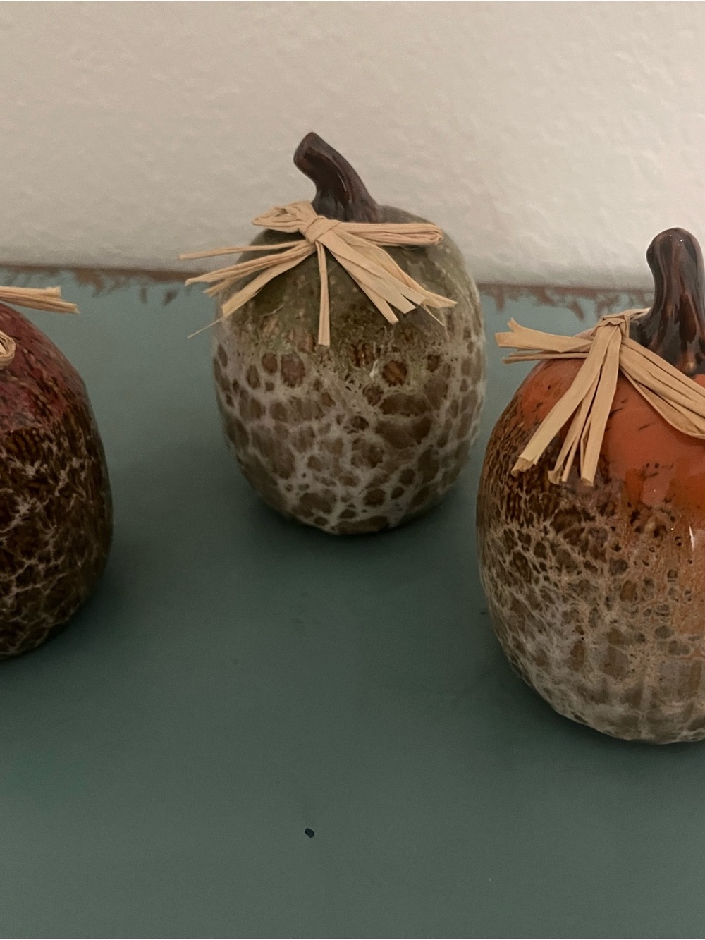 Handcrafted Ceramic Fall Pumpkin Décor - Green and Orange